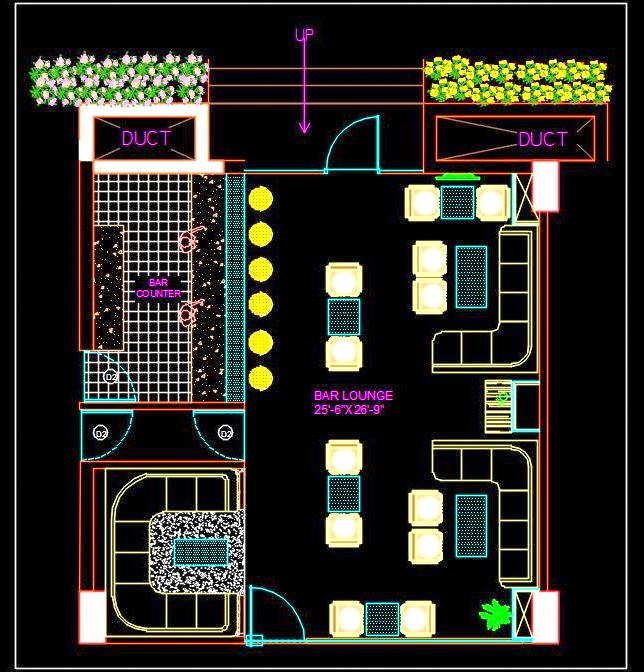 Bar Lounge Interior Floor Plan - Autocad DWG Download